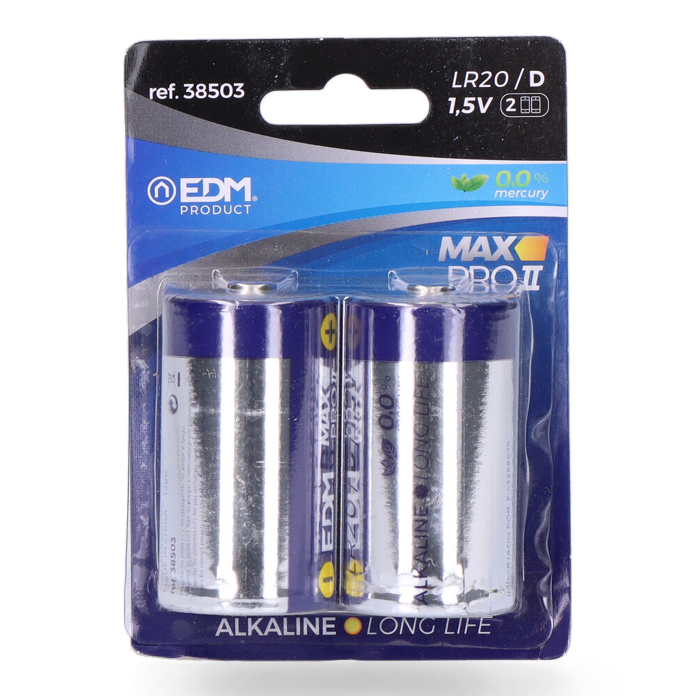 Pilha edm alcalina long life d - lr20 1 5v (blíster 2 un) ø34 2x61 5mm