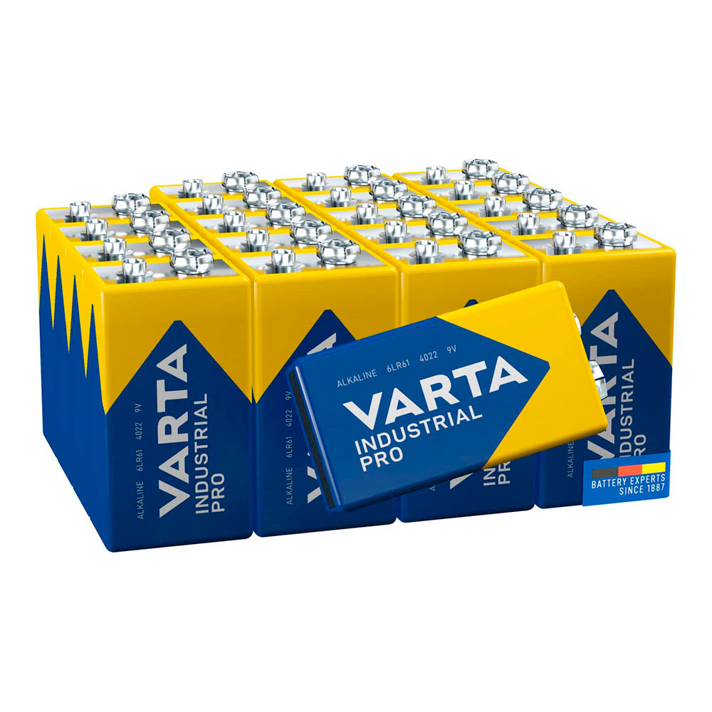 Pack 20 pilhas 9v - 6lr61 varta industrial pro 26 5x17 5x48 5mm
