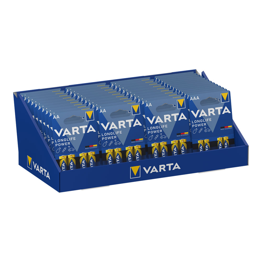 Expositor cartão de mesa varta he 30 blísters com 4 pilhas lr06 aa + 13 blísters com 4 pilhas lr03 aaa varta 36x28x17cm