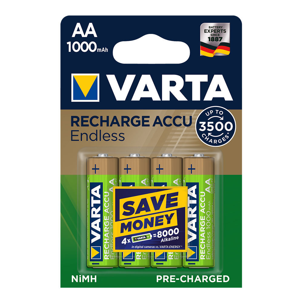 Ult. unidades pilhas varta recarregáveis accu endless aa - lr06 1000ma (blíster 4 un) ø14 5x50 5mm