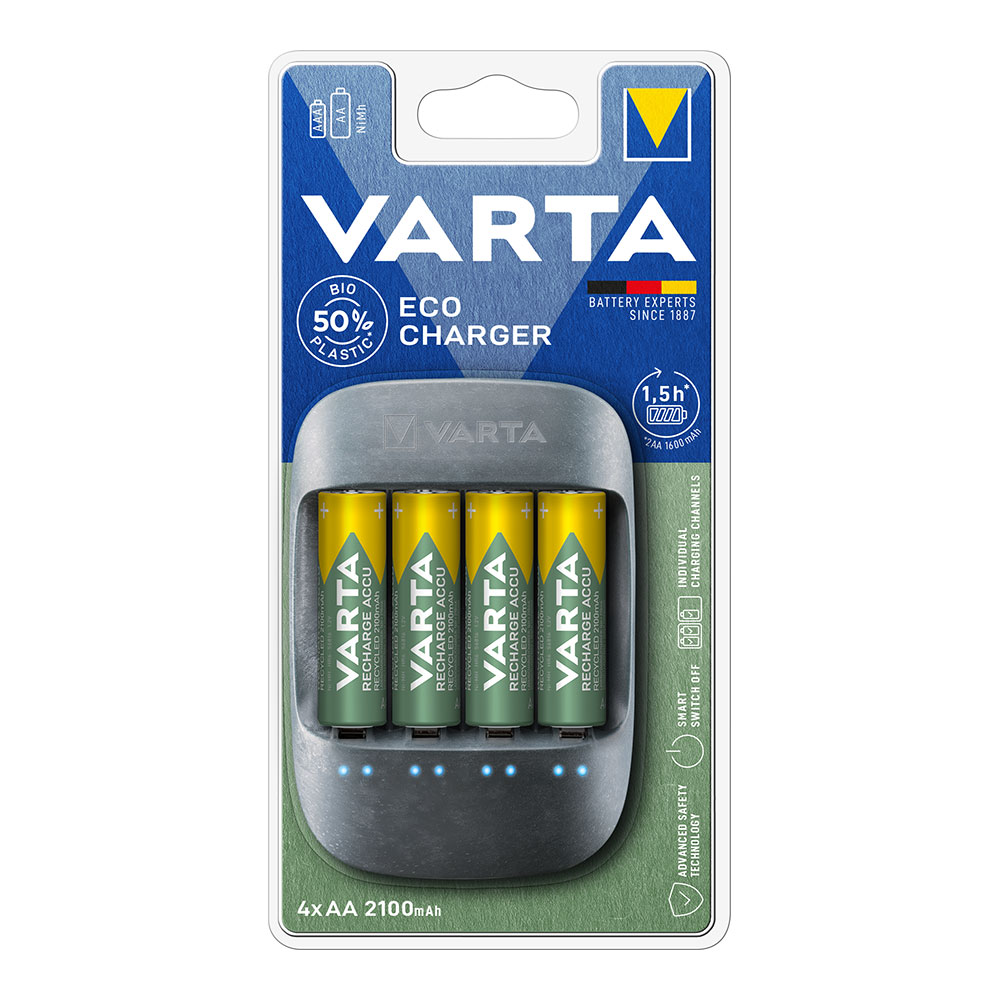 *ult.unidades* carregador varta eco charger para pilhas aa e aaa com pilhas aa