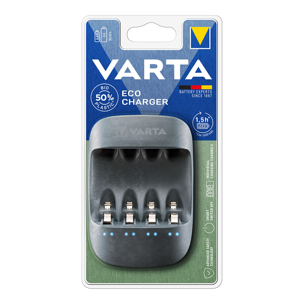 Carregador varta eco charger para pilhas aa e aaa sem pilhas