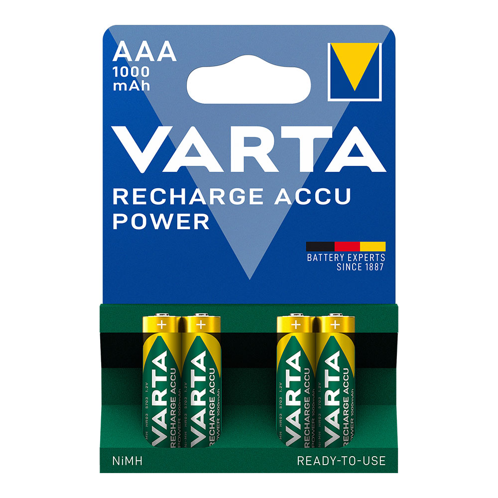 Pilhas varta recarregável accu power aaa - lr03 1000ma (blíster 4 un) ø10 5x44 5mm