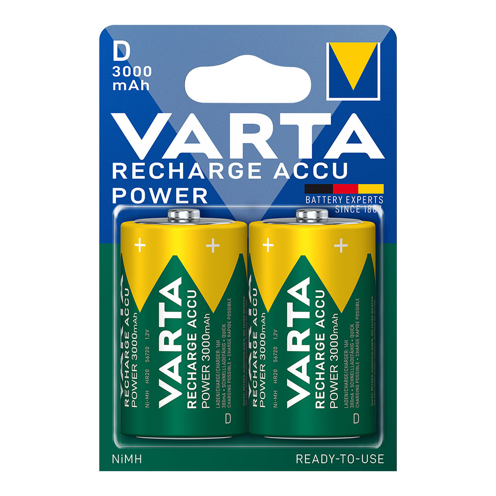 Pilhas varta recarregável accu power d - lr20 3000ma (blíster 2 un) ø34 2x61 5mm