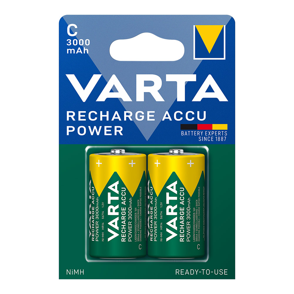 Pilhas varta recarregável accu power c - lr14 3000ma (blíster 2 un) ø26 2x50mm