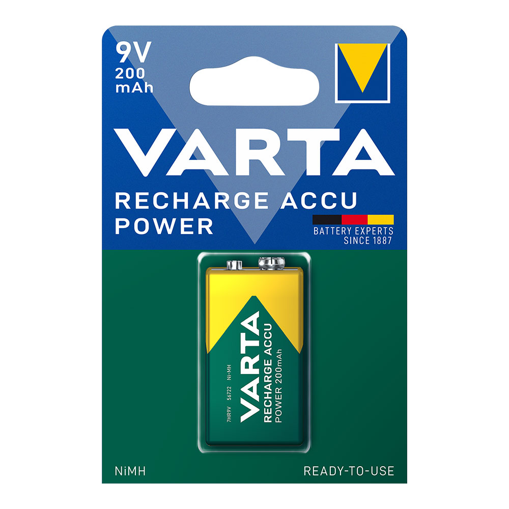 Pilhas varta recarregável accu power 9v - 6llr61 200ma (blíster 1 un) 26 5x17 5x48 5mm