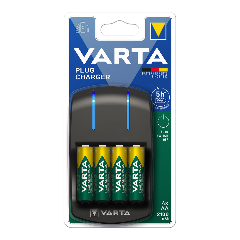 Carregador varta com 4 pilhas aa 100/240v 2100ma 5h
