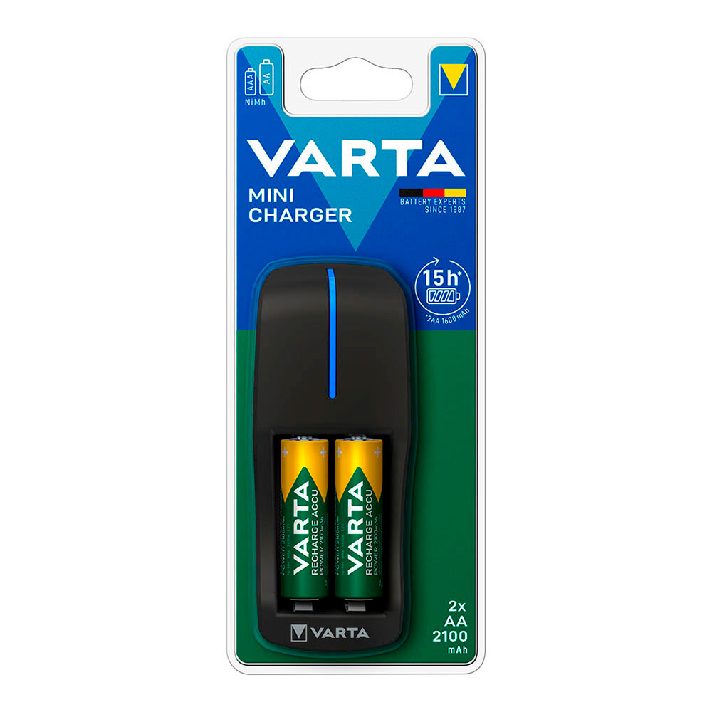 Mini carregador varta com 2 pilhas aa 100/240v 2100ma
