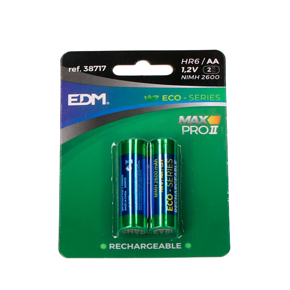 Pilha recarregável eco-series edm aa - lr06 2600ma (blíster 2 pilhas) ø14 5x50 5mm