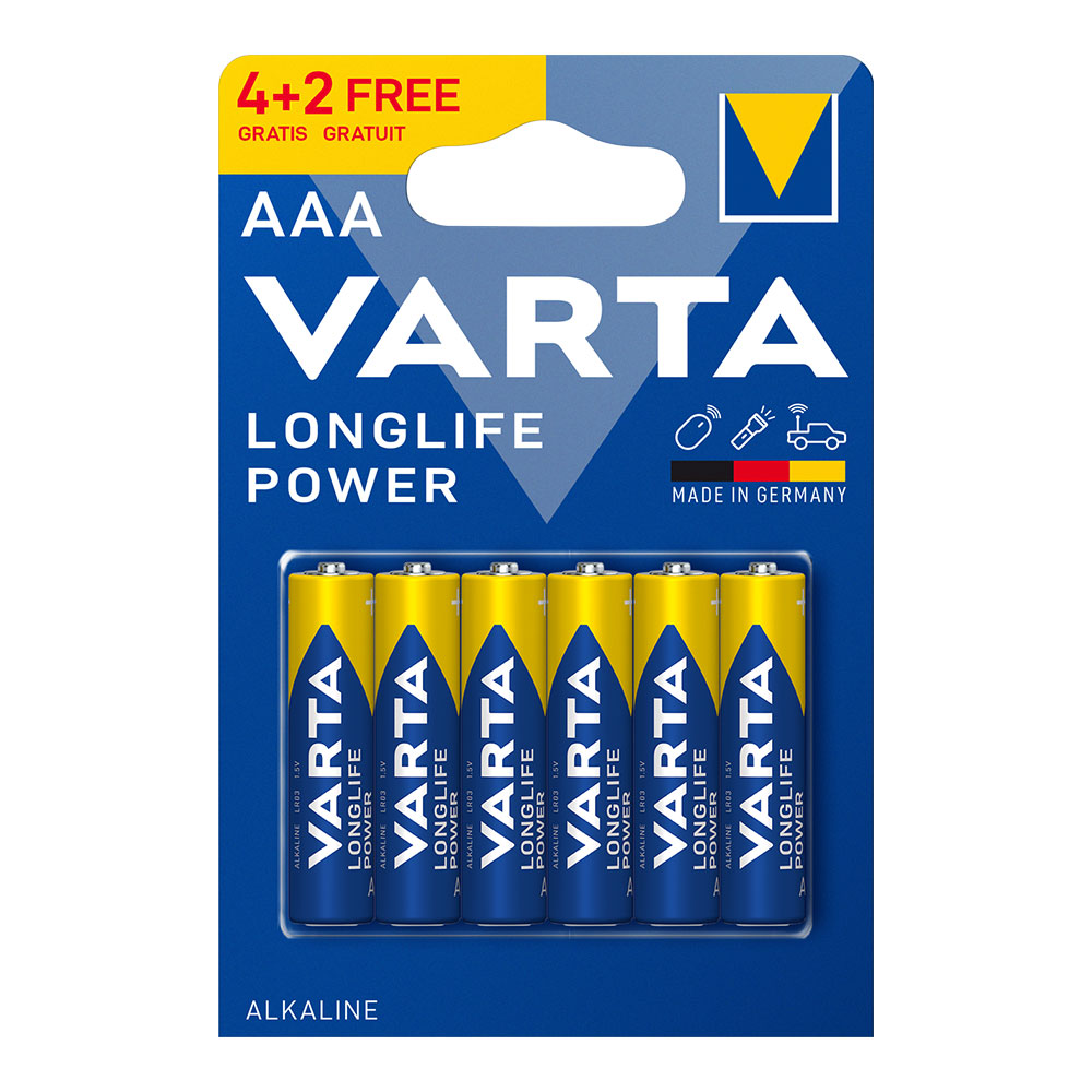 S.of. pilha alcalina longlife power aaa - lr03 varta (blíster 6 un 4+2) ø10 5x44 5mm
