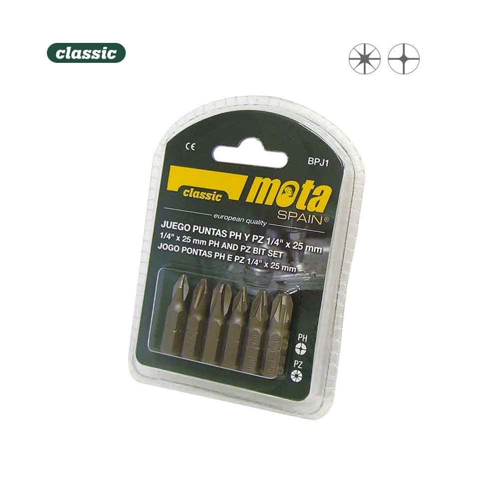 Jogo pontas 3 phillips e 3 pozidriv x 50mm 6unid. bjp2 mota