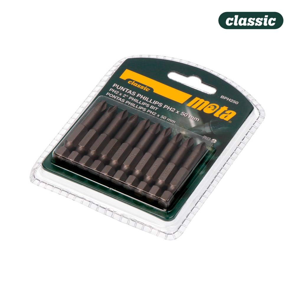 Pack 10 pontas bit ph 2x50mm 1/4  aço bph250 mota