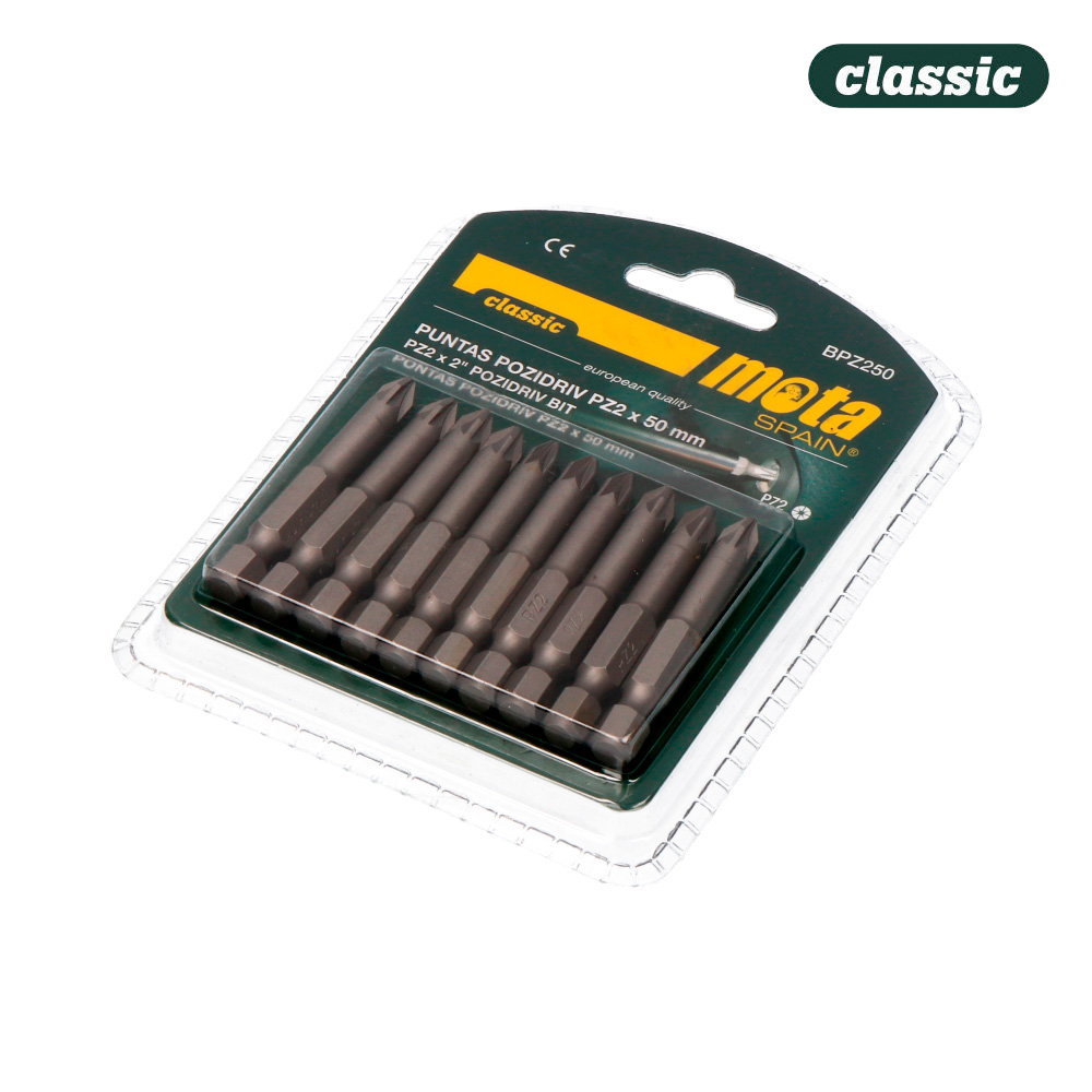 Pack 10 pontas bit pz 2x50mm 1/4  aço bpz250 mota