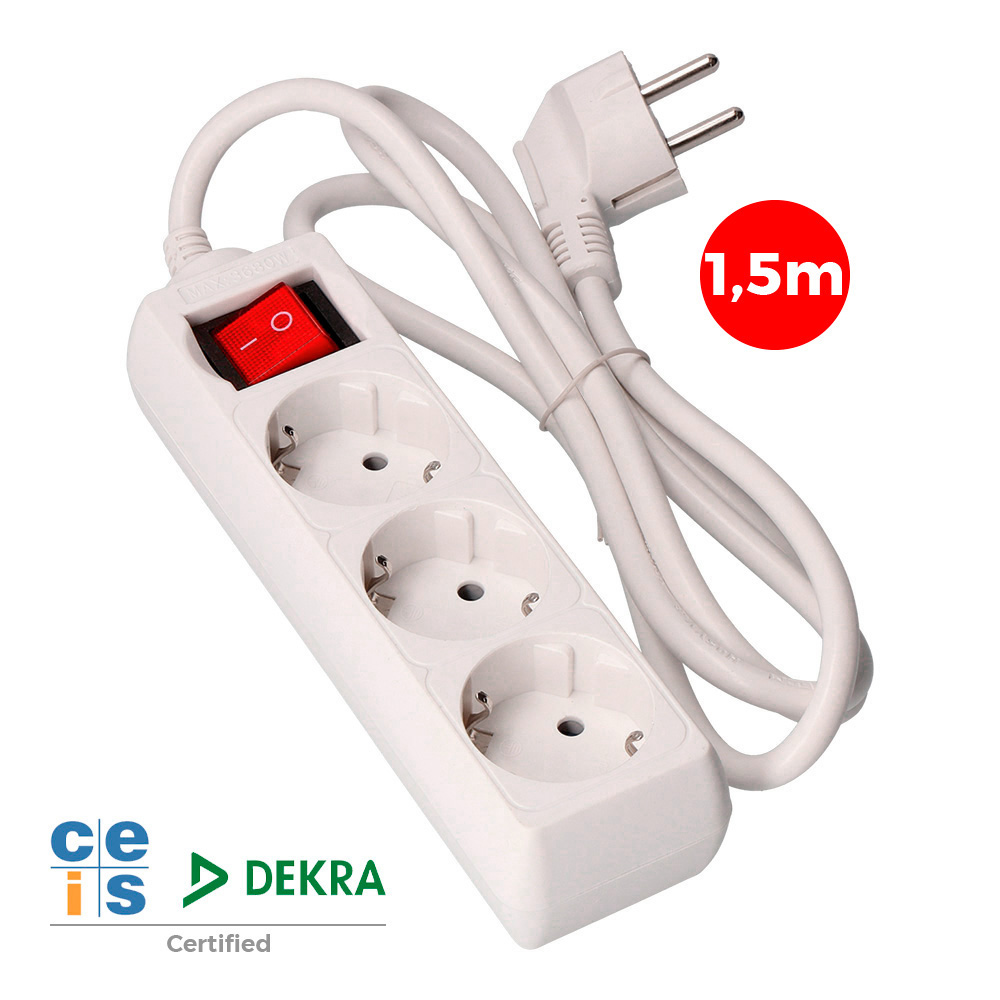 Bloco 3 tomadas schuko + interruptor 1 5m 3x1 5mm edm