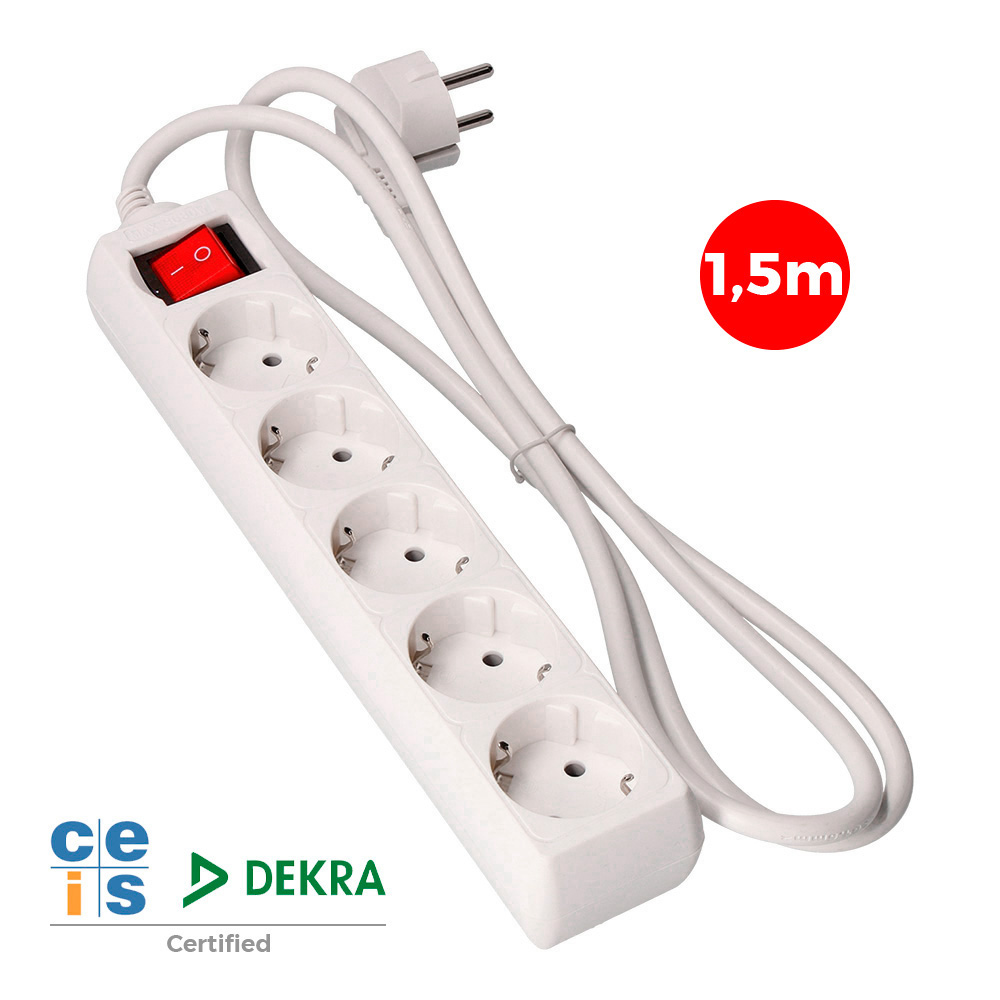 Bloco 5 tomadas schuko + interruptor 1 5m 3x1 5mm edm