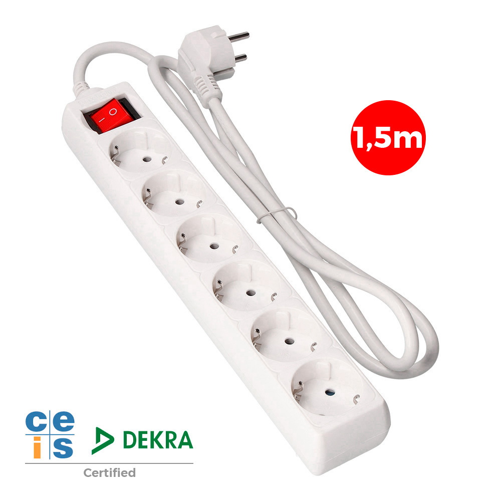 Bloco 6 tomadas schuko + interruptor 1 5m 3x1 5mm edm