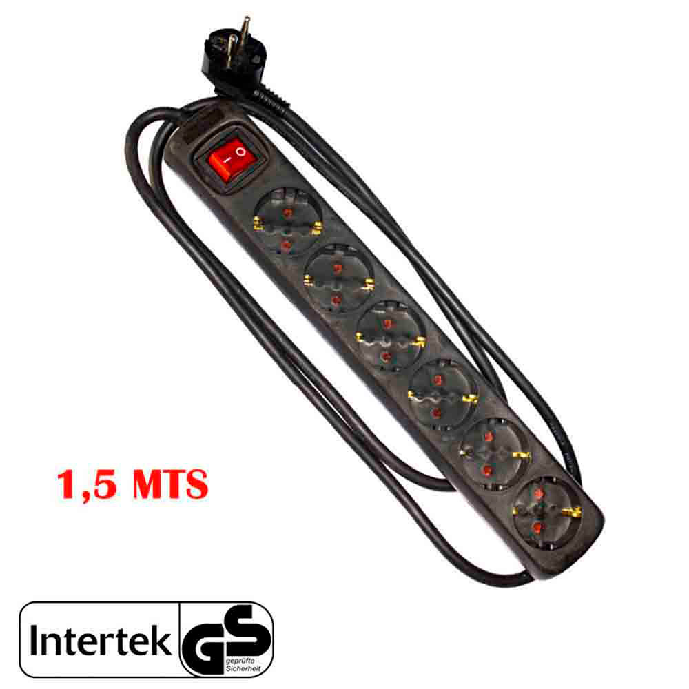 Bloco 6 tomadas schuko + interruptor 1 5m 3x1 5mm cor preto edm