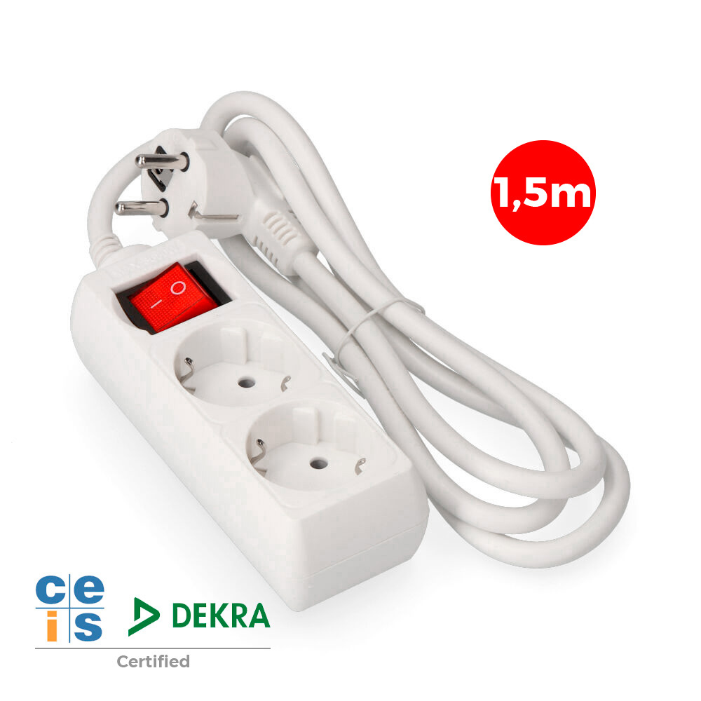 Bloco 2 tomadas schuko + interruptor 1 5m 3x1 5mm edm