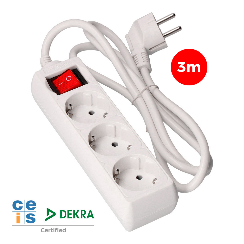 S.of. bloco 3 tomadas schuko + interruptor 3m 3x1 5mm edm