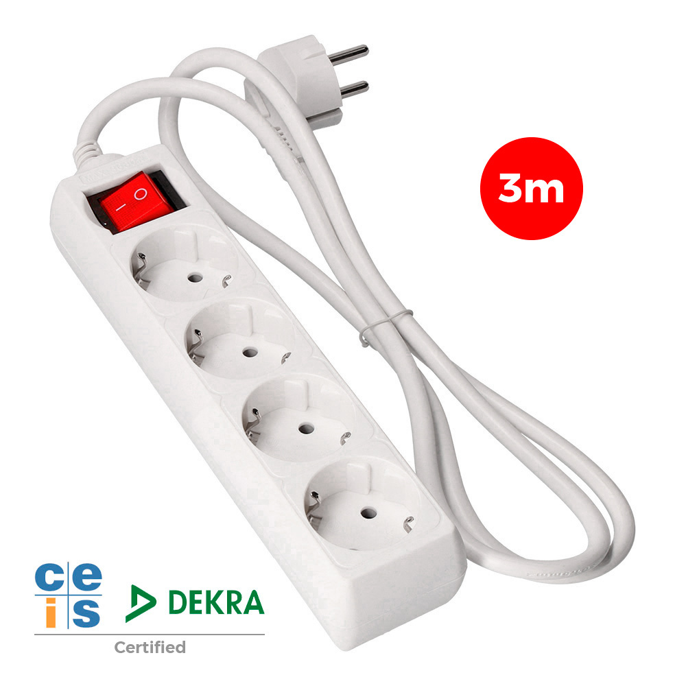 S.of. bloco 4 tomadas schuko + interruptor 3m 3x1 5mm edm