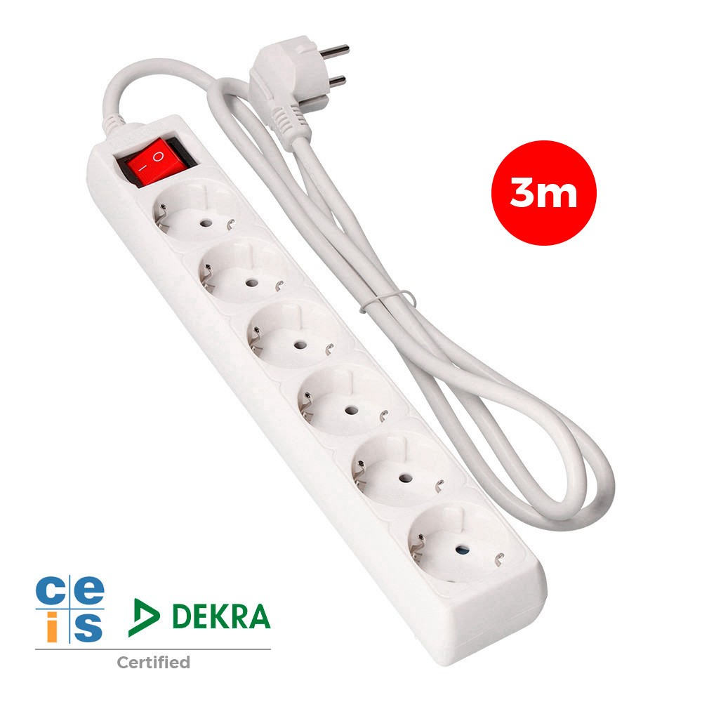 Bloco 6 tomadas schuko + interruptor 3m 3x1 5mm edm