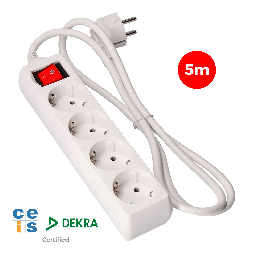 Bloco 4 tomadas schuko + interruptor 5m 3x1 5mm edm
