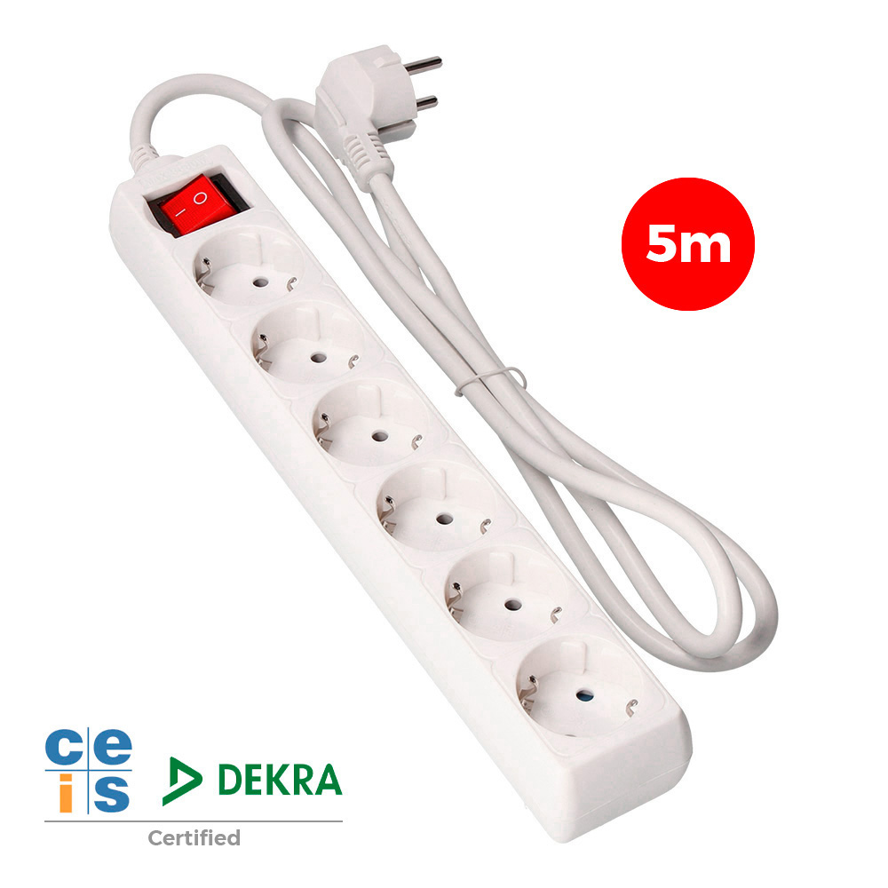Bloco 6 tomadas schuko + interruptor 5m 3x1 5mm edm