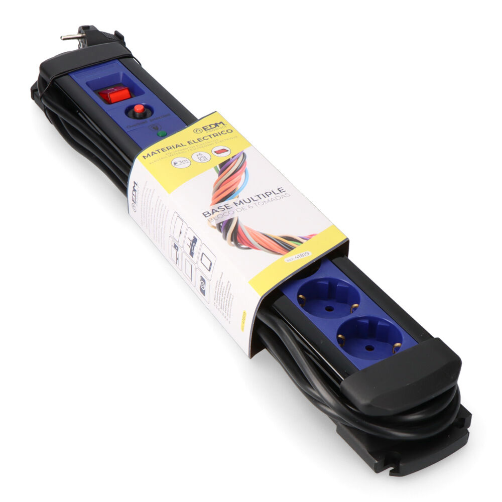 Bloco 6 tomadas com protetor + interruptor 3m edm