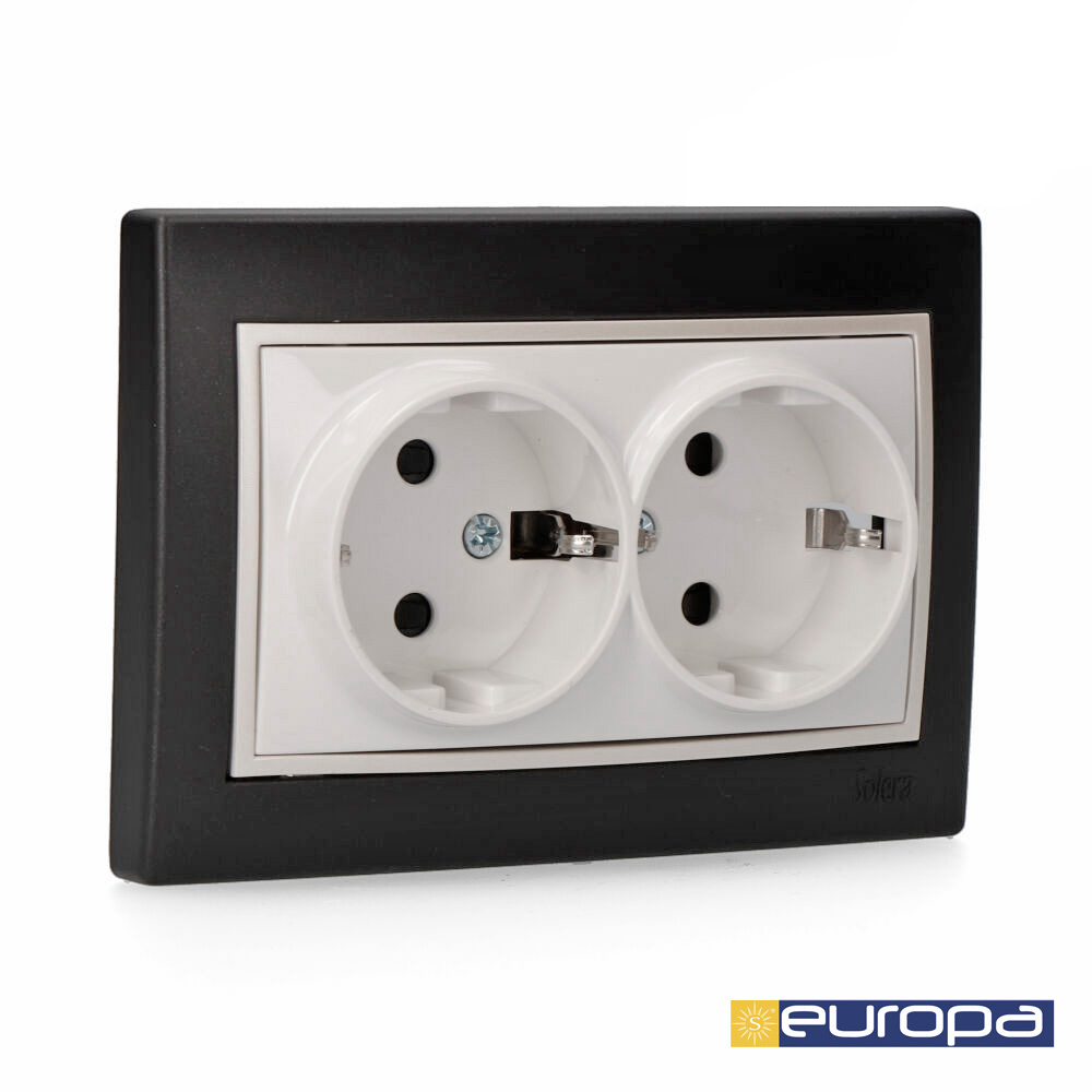 Tomada bipolar fixa dupla t/tl 16a preto s.europa solera erp60/2nu