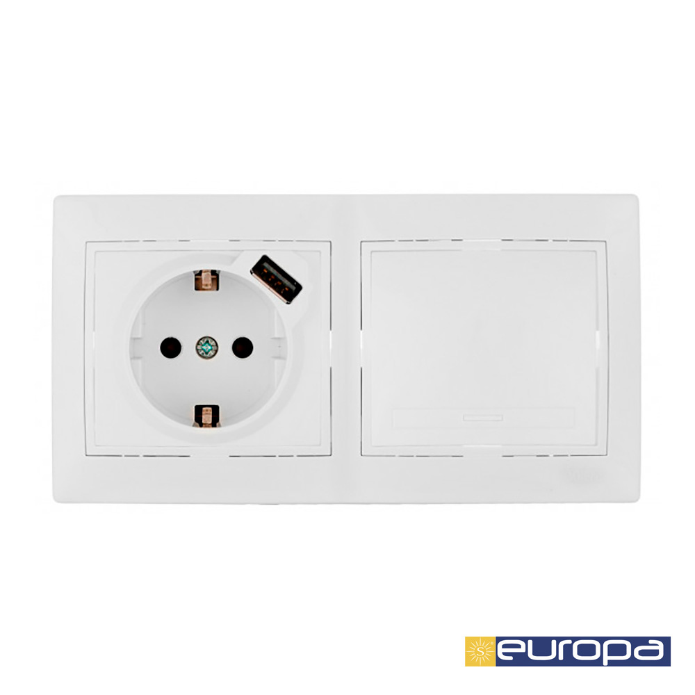 Kit de comutador + base com usb + espelho duplo 154x81x10mm s.europa solera kit-erp-room
