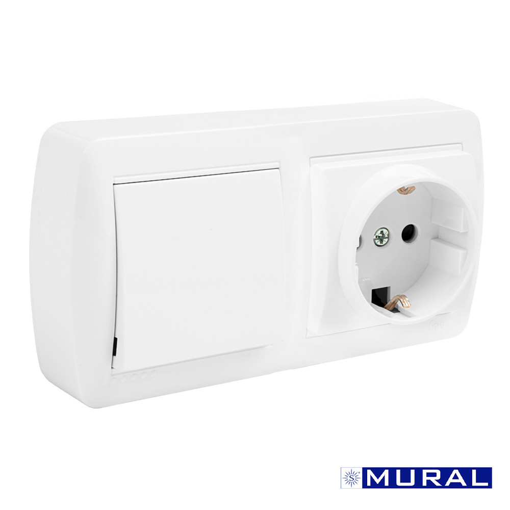 Base dupla bipolar com t/t lateral + comutador de escada e obturador 148x72x28mm s. mural solera mur96u