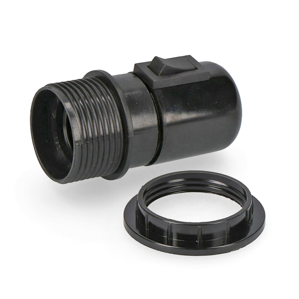 Casquilho e27 com interruptor preto + anilha (retractilado)