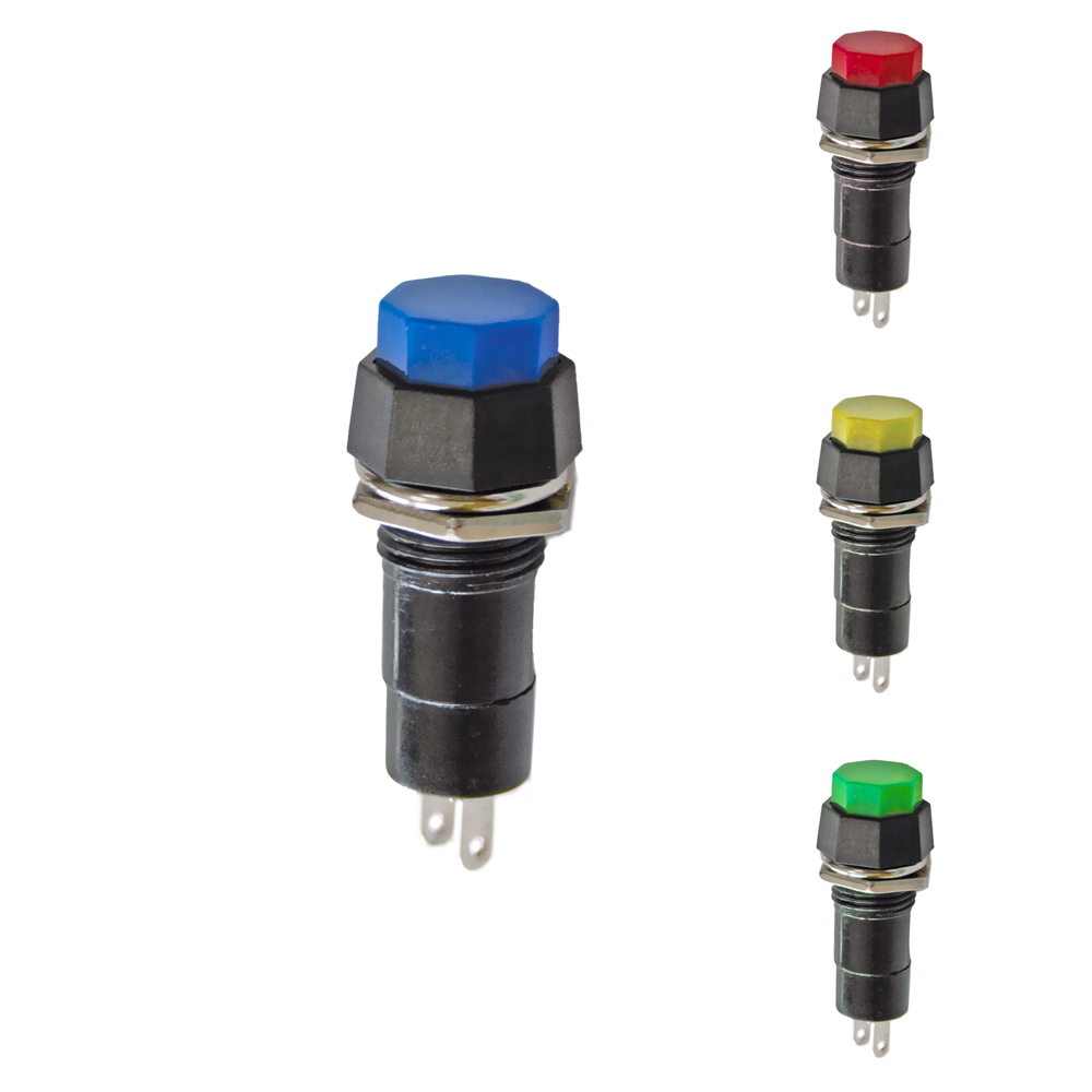 Pulsador base hexagonal 1a 250v cores sortidas