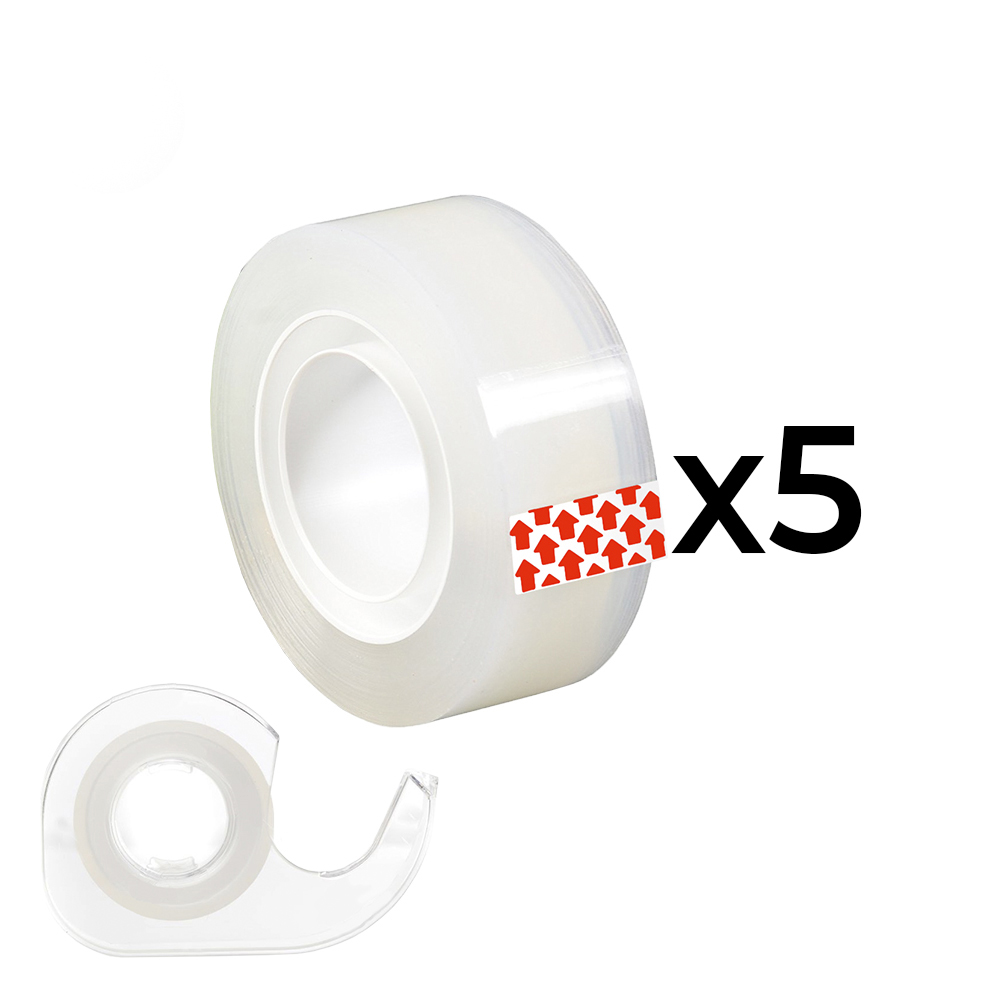 Pacote de 5 rolos de fita adesiva transparente (15mm x 10m) + 1 distribuidor edm