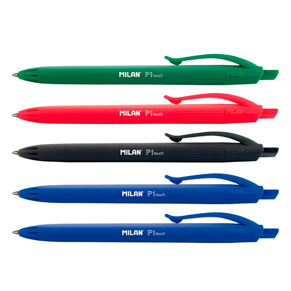 Blister 5 canetas azul  preta  vermelha e verde milan