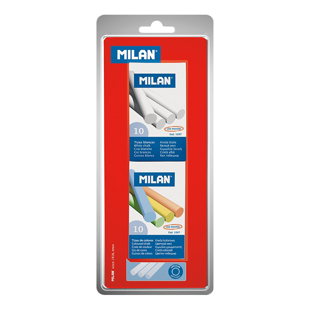 Blister 1 caixa 10 giz branco + 1 caixa 10 giz coloridos milan