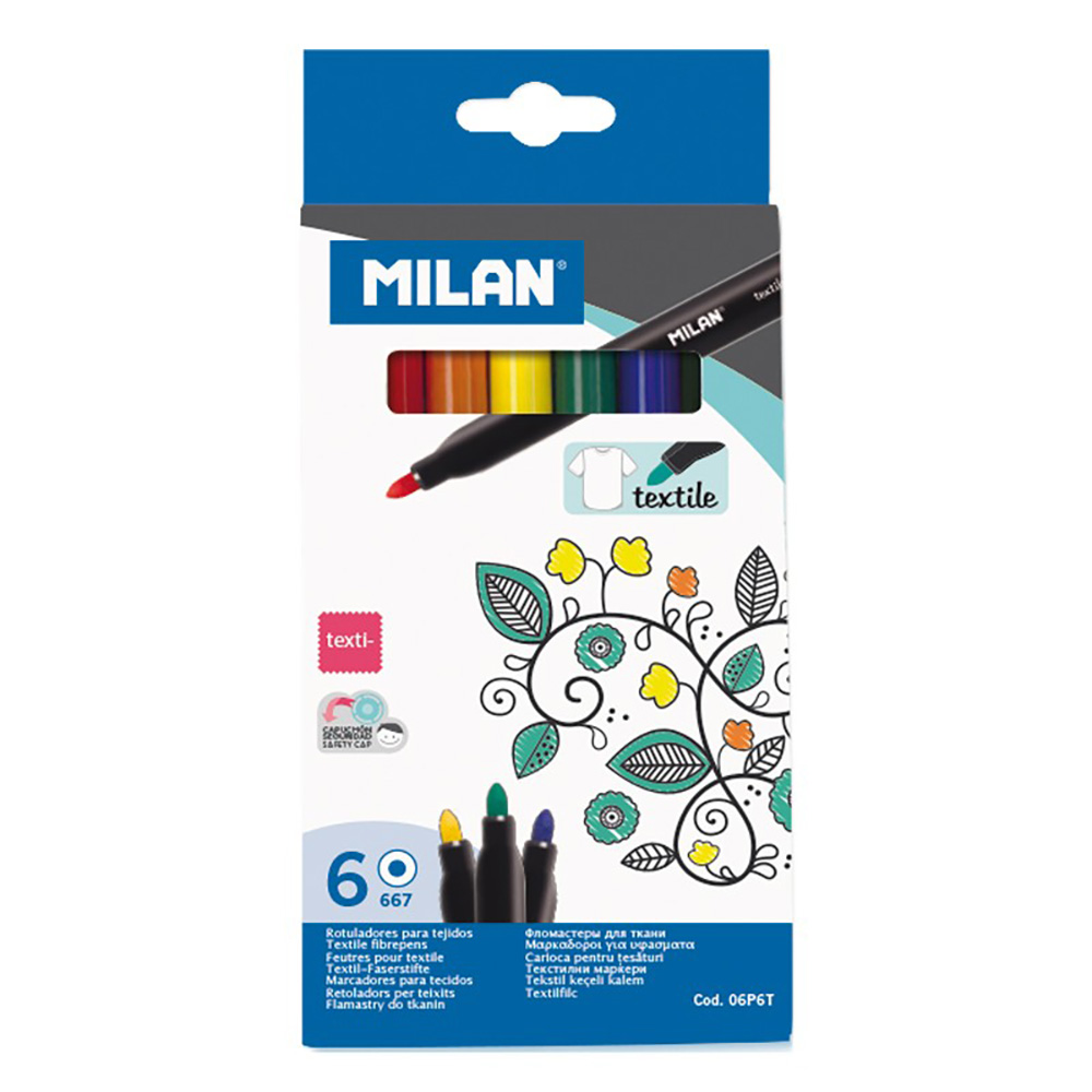 Caixa 6 marcadores para pintar sobre tecidos milan