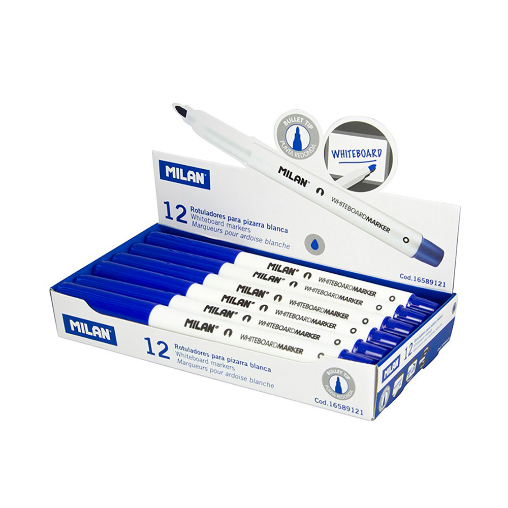 Caixa de 12 marcadores azuis ø3 7mm para quadro-branco milan