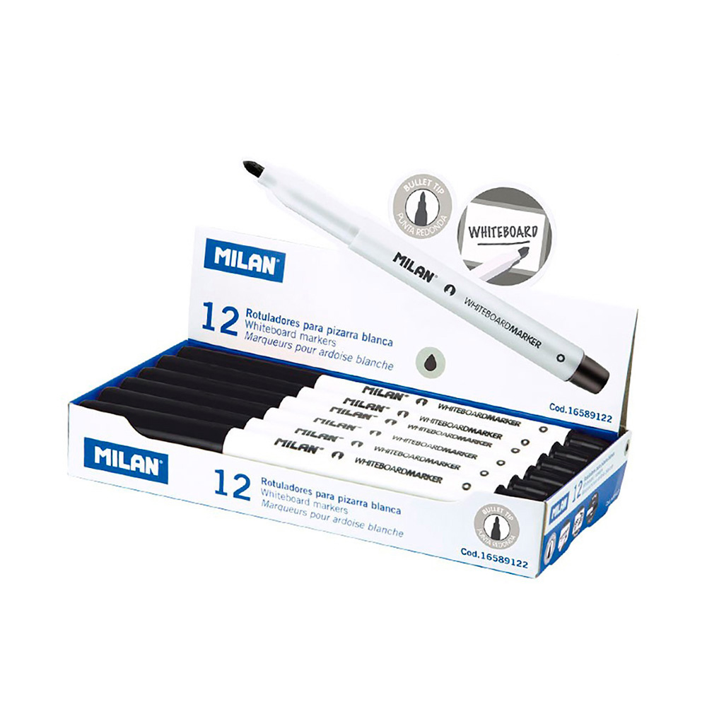 Caixa de 12 marcadores pretos ø3 7mm para quadro-branco milan