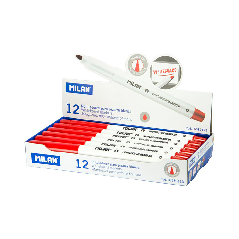 Caixa de 12 marcadores vermelhos ø3 7mm para quadro-branco milan