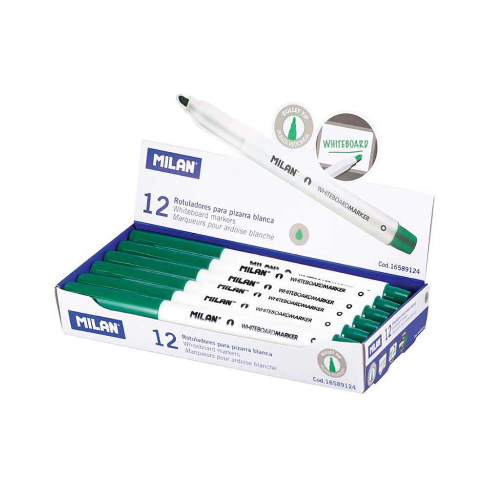 Caixa de 12 marcadores verde ø3 7mm para quadro-branco milan