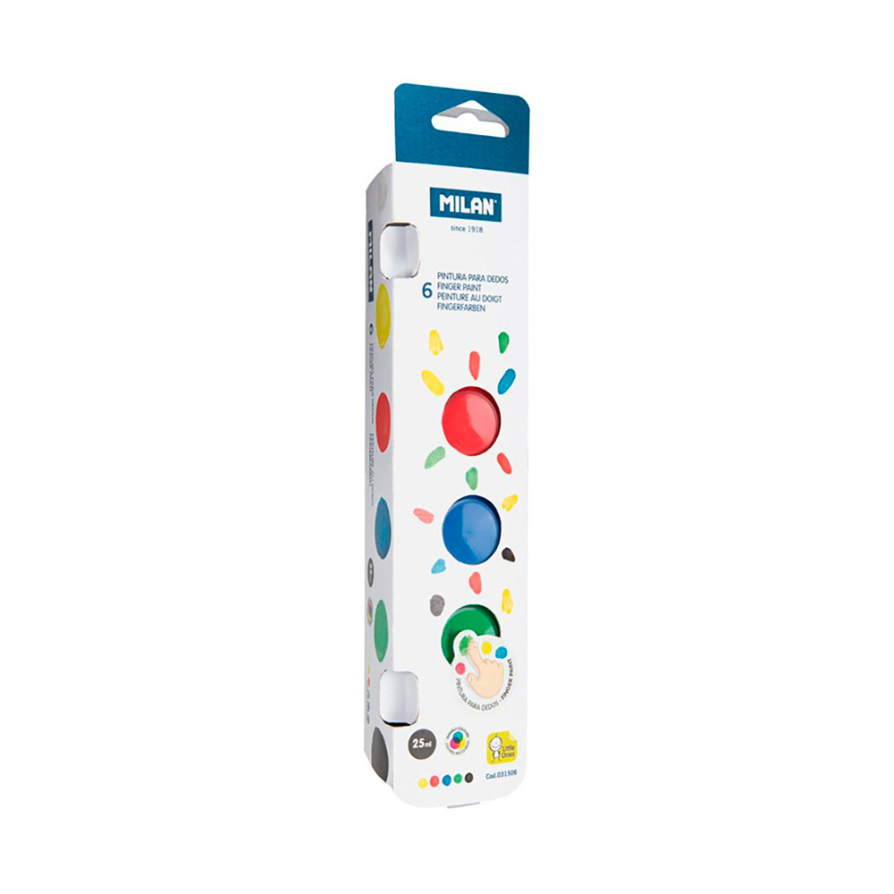 Caixa com 6 potes pintura dedos 25ml milan. 6 potes de 25ml