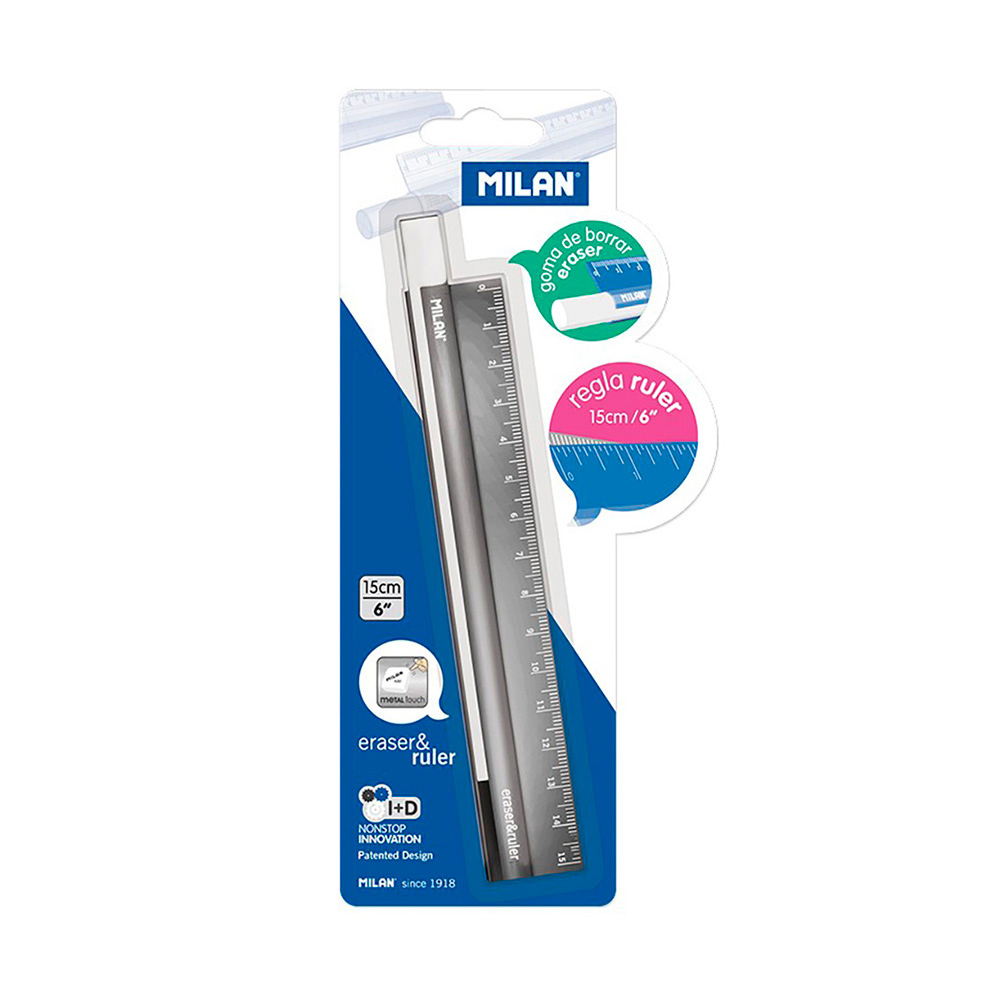 Blister borracha + regua metalica 15cm milan