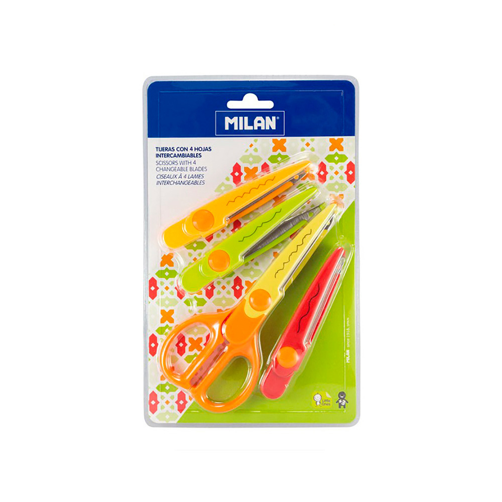 Blister tesouras zig-zag 4 folhas intercambiaveis 16cm milan