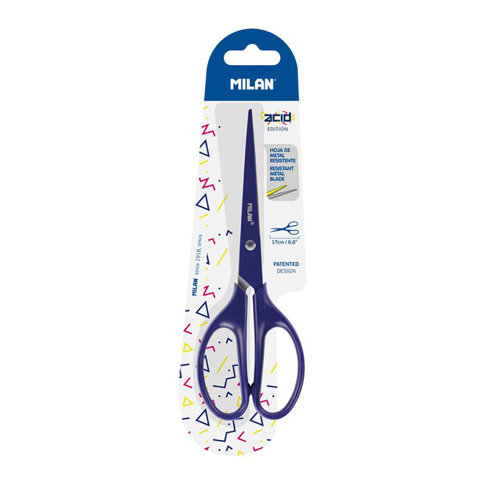 Blister tesoura escritorio acid azul 17cm milan