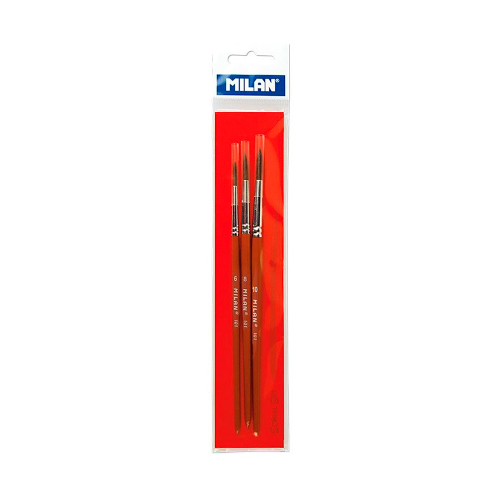 Blister 3 pinceis escolares serie 101 n°6  8 e 10 milan