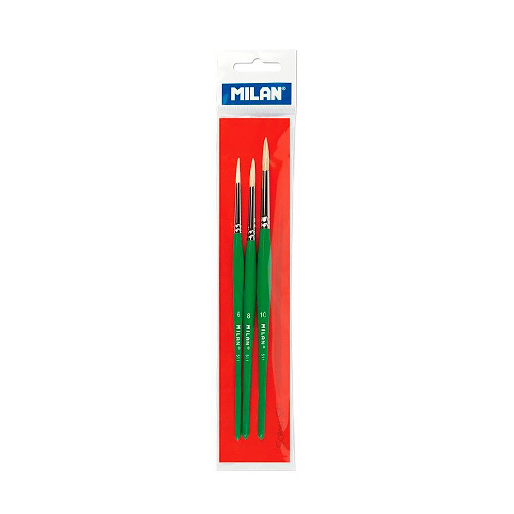 Blister 3 pinceis escolares para cola e tempera serie 511 n°6  8 e 10 milan