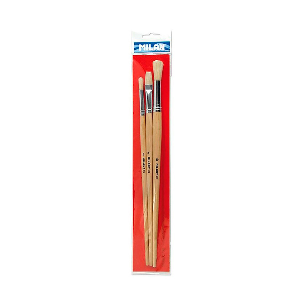 Blister 3 pinceis para oleo  acrilico serie 512 n°6 e 10  serie 522 n°8 milan