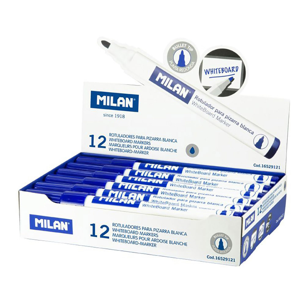 Caixa de 12 marcadores azuis ø4 7mm para quadro-branco milan