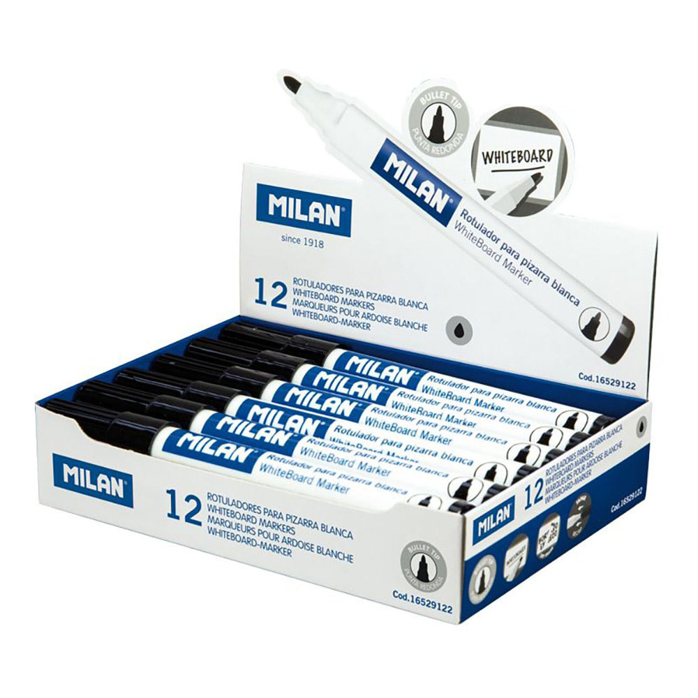 Caixa de 12 marcadores pretos ø4 7mm para quadro-branco milan